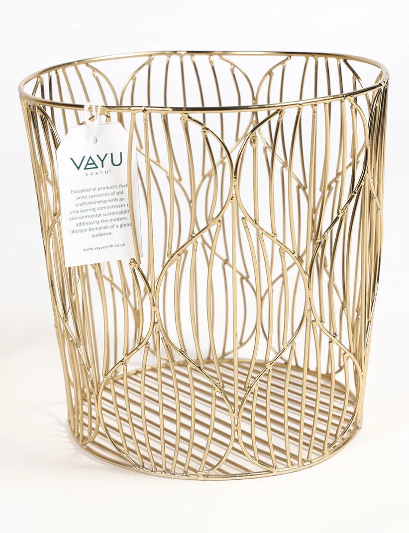 Set of 2 Round Gold-Toned Metal Storage Baskets