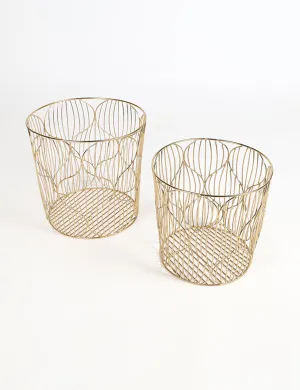 Set of 2 Round Gold-Toned Metal Storage Baskets