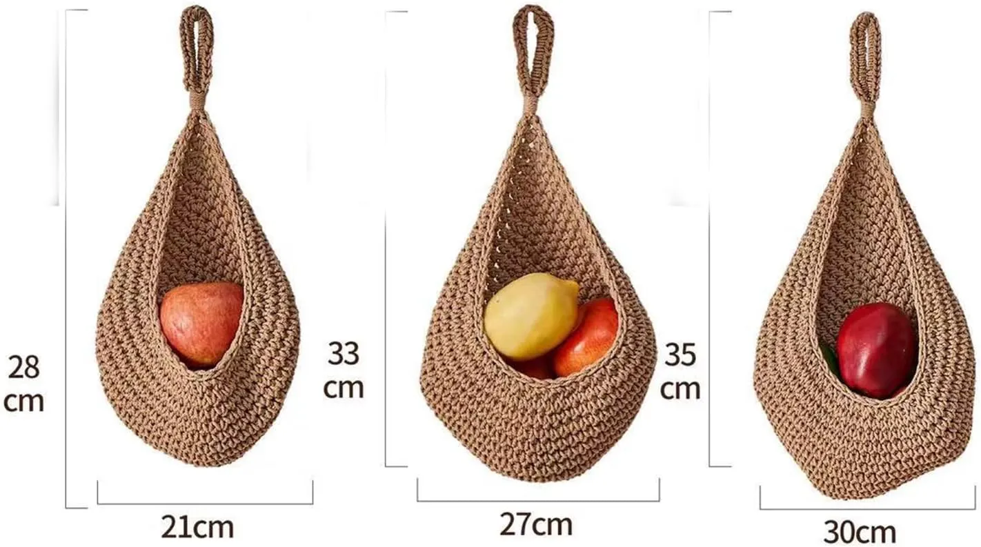 Set of 3 Jute Wall Hanging Baskets for Potato Garlic Onion Fruits Hand Made Hanging Bag for Farmhouse Decor and Kitchen Storage Organization (brown)