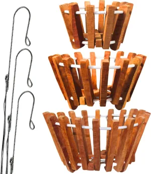 Set of 3 Rustic Specialist Orchid Growing Baskets for Outdoors with Hangers, Vanda Baskets