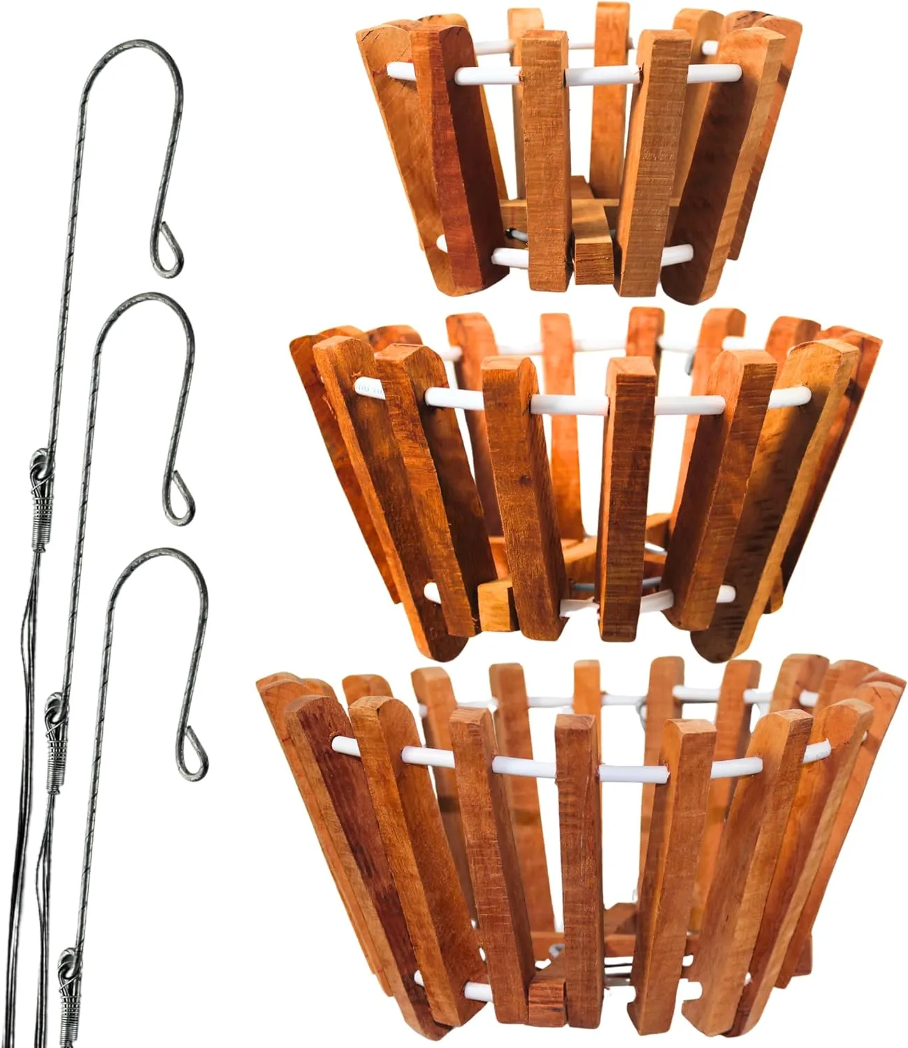 Set of 3 Rustic Specialist Orchid Growing Baskets for Outdoors with Hangers, Vanda Baskets