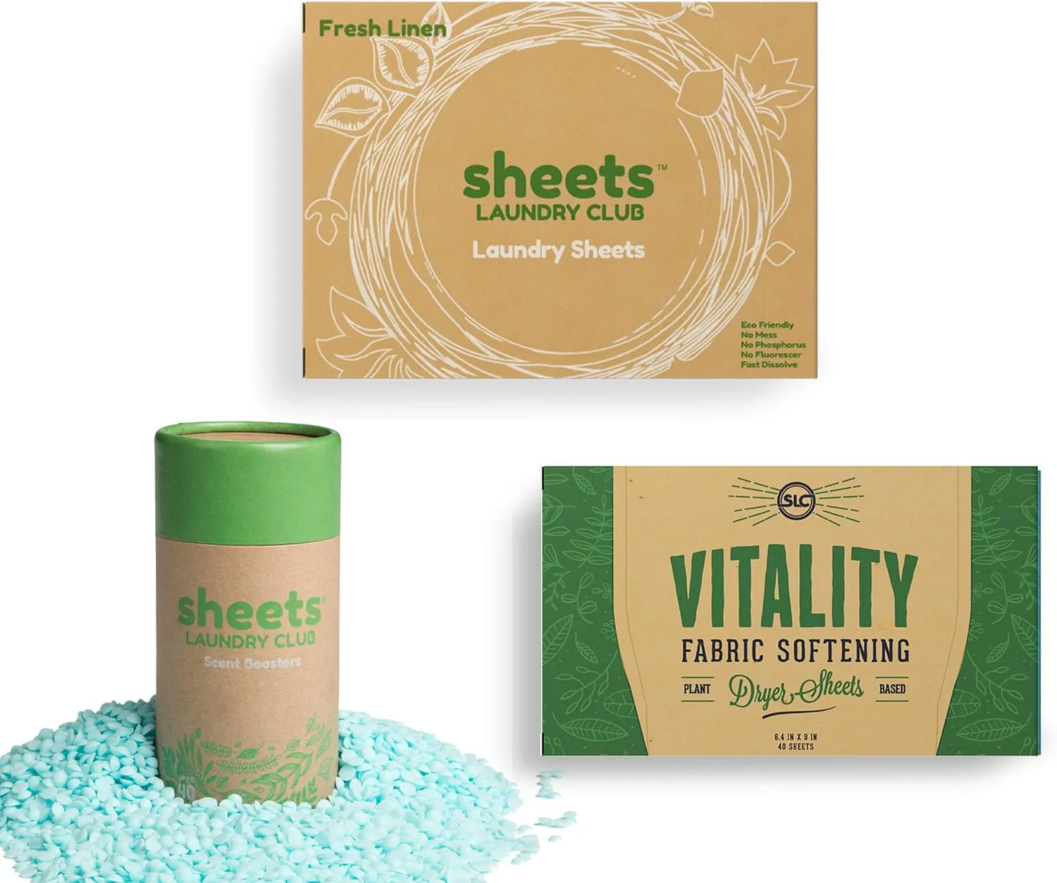 Sheets Laundry Club Bundle - 50 Pack (up to 100 loads) Fresh Linen Detergent Sheets, 40 Pack Lavender Dryer Sheets & 8 Oz. Lavender Scent Booster - New Liquidless Technology