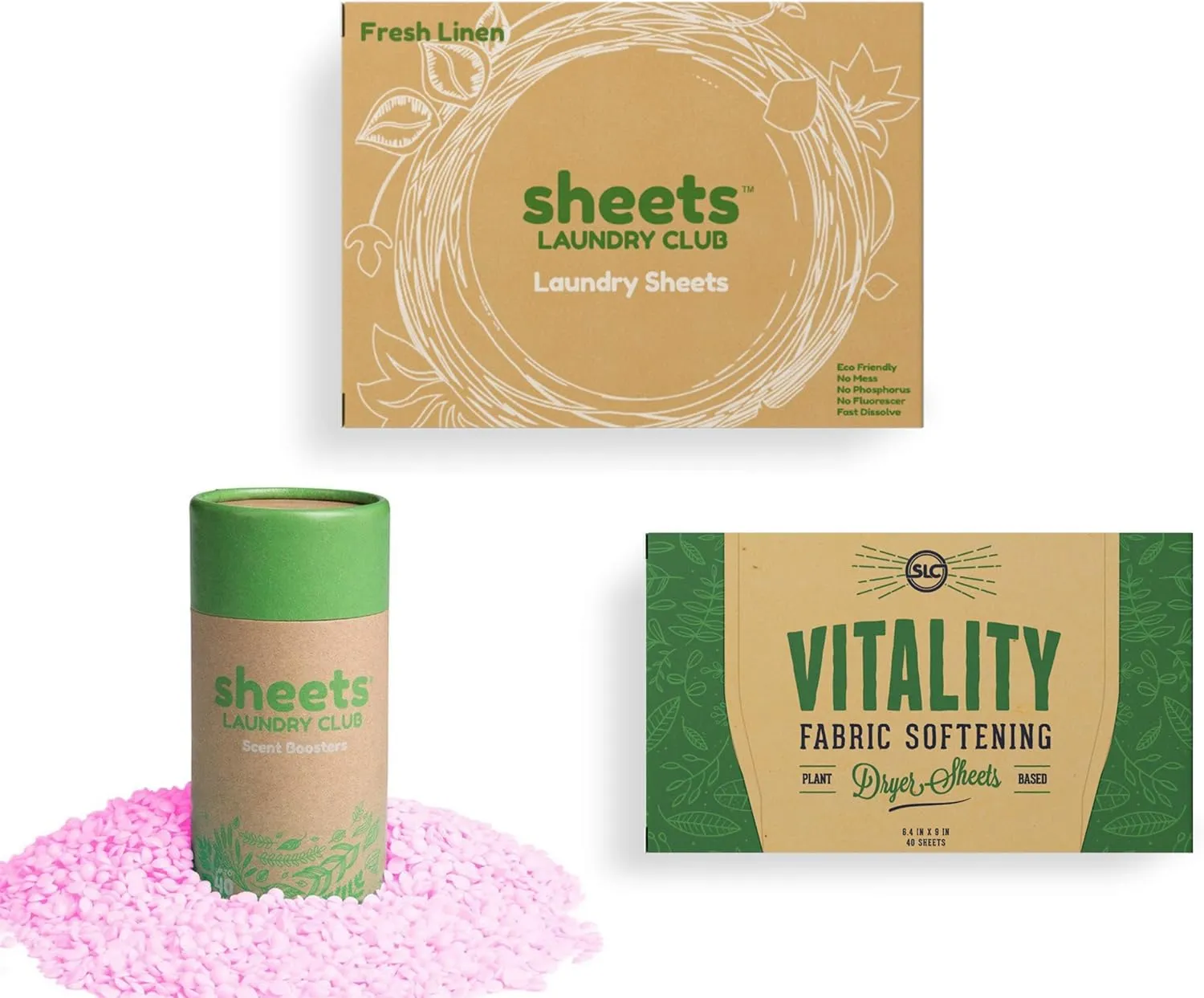 Sheets Laundry Club Bundle - 50 Pack (up to 100 loads) Fresh Linen Detergent Sheets, 40 Pack Lavender Dryer Sheets & 8 Oz. Lavender Scent Booster - New Liquidless Technology