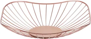 Short Curved-Edge Modern Creative Stylish Single Tier Dish,Metal Iron Wire Fruit Vegetables Bread Decorative Stand Serving Bowls Basket Holder (Square Dish) (Pink)
