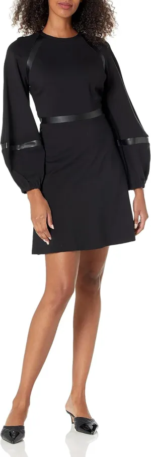 Shoshanna Women's Elsy Ponte and Faux Leather Combo Long Sleeve Dress