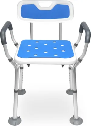 Shower Chair with Arms Heavy Duty Bath Chair with Back Inside Shower Transfer Bath Seat Padded Bench Portable Lift Height Adjustable Legs for Bathtub Non-Slip feet