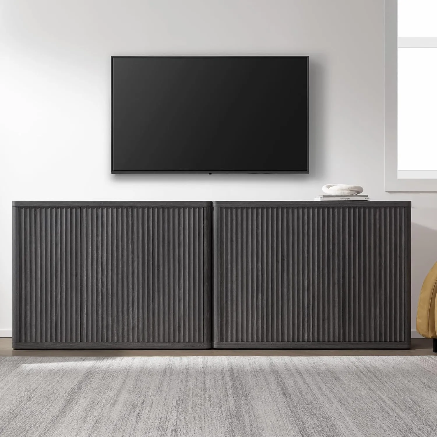 SICOTAS Buffet Cabinet with Storage Accent Sideboard with 3 Doors Modern 46.6" Wide Credenza Fluted Buffet Table Media Console Cabinet Entryway Cabinets for Living Room Kitchen Dining Room Hallway