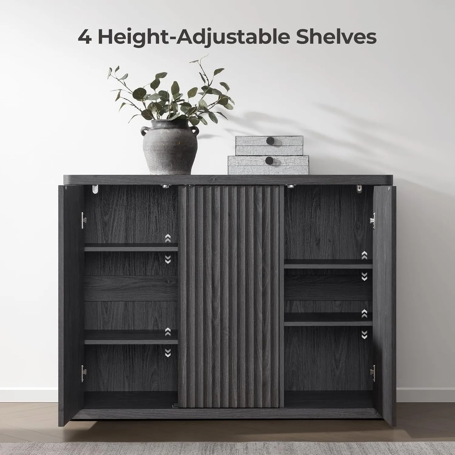 SICOTAS Buffet Cabinet with Storage Accent Sideboard with 3 Doors Modern 46.6" Wide Credenza Fluted Buffet Table Media Console Cabinet Entryway Cabinets for Living Room Kitchen Dining Room Hallway
