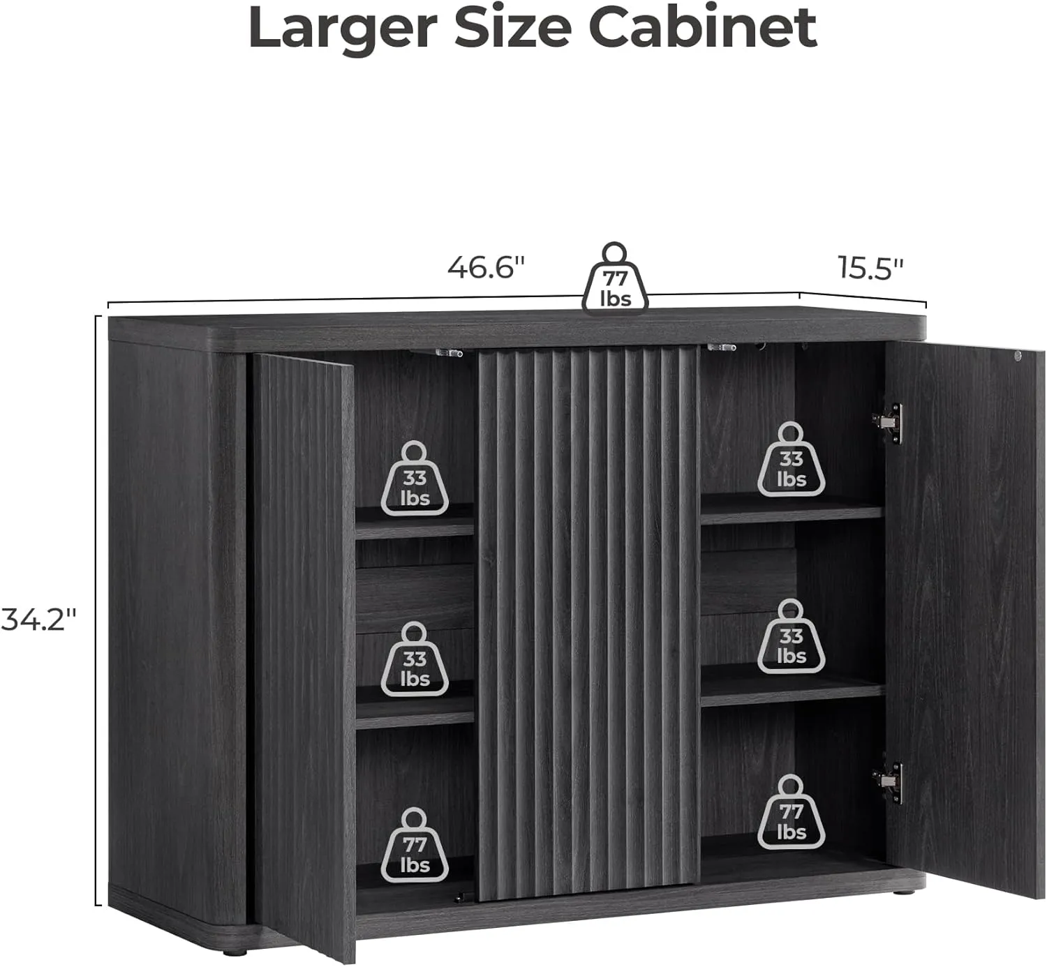 SICOTAS Buffet Cabinet with Storage Accent Sideboard with 3 Doors Modern 46.6" Wide Credenza Fluted Buffet Table Media Console Cabinet Entryway Cabinets for Living Room Kitchen Dining Room Hallway