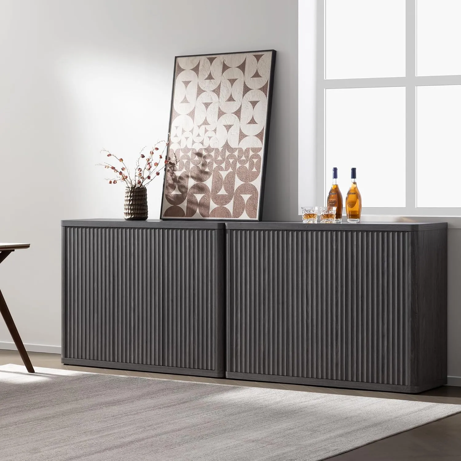 SICOTAS Buffet Cabinet with Storage Accent Sideboard with 3 Doors Modern 46.6" Wide Credenza Fluted Buffet Table Media Console Cabinet Entryway Cabinets for Living Room Kitchen Dining Room Hallway
