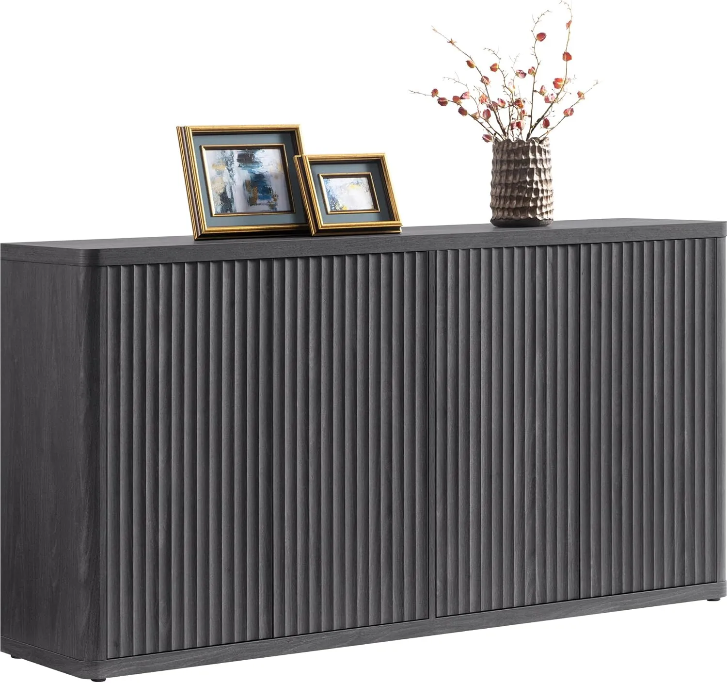 SICOTAS Buffet Cabinet with Storage Accent Sideboard with 4 Doors 66.3" Wide Fluted Credenza Modern Buffet Table Media Console Cabinet Entryway Cabinets for Living Room Kitchen Dining Room Hallway