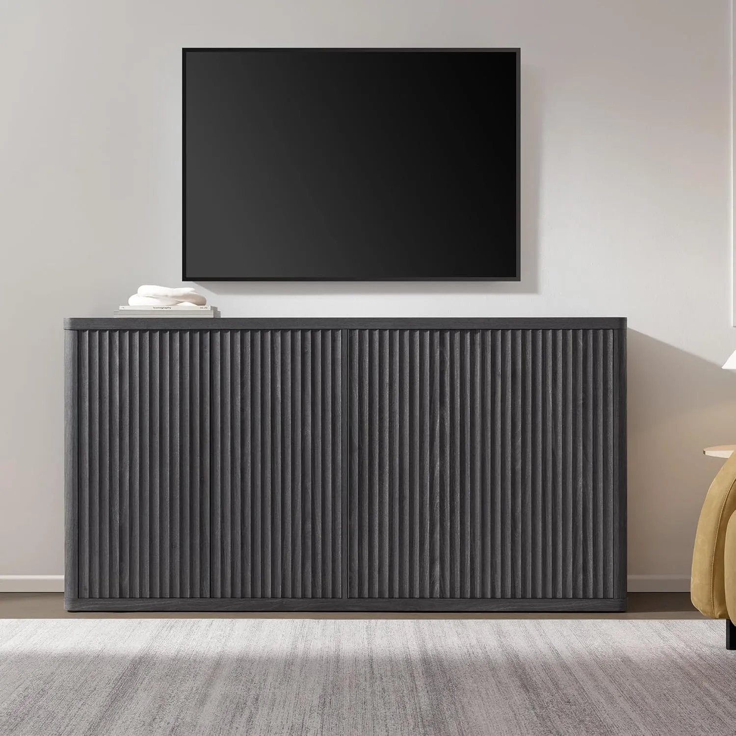 SICOTAS Buffet Cabinet with Storage Accent Sideboard with 4 Doors 66.3" Wide Fluted Credenza Modern Buffet Table Media Console Cabinet Entryway Cabinets for Living Room Kitchen Dining Room Hallway