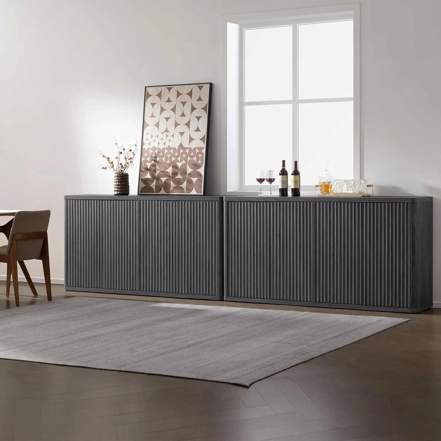 SICOTAS Buffet Cabinet with Storage Accent Sideboard with 4 Doors 66.3" Wide Fluted Credenza Modern Buffet Table Media Console Cabinet Entryway Cabinets for Living Room Kitchen Dining Room Hallway