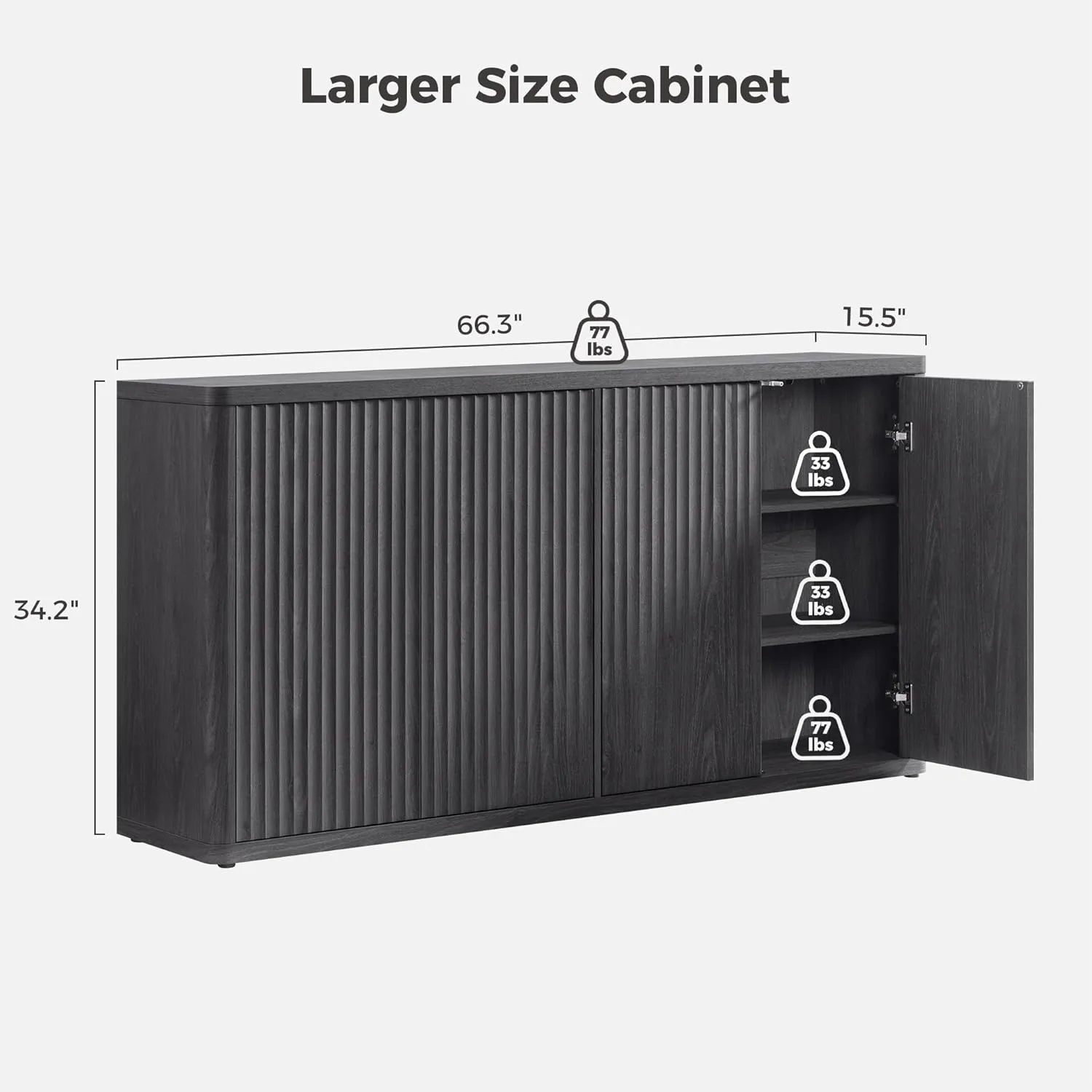 SICOTAS Buffet Cabinet with Storage Accent Sideboard with 4 Doors 66.3" Wide Fluted Credenza Modern Buffet Table Media Console Cabinet Entryway Cabinets for Living Room Kitchen Dining Room Hallway
