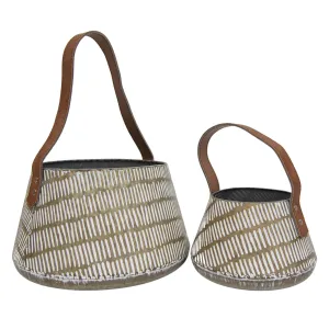 SIERRA SET 2 BRASS WHITEWASHED TAPERED BASKETS FAUX LEATHER (MIN 1)