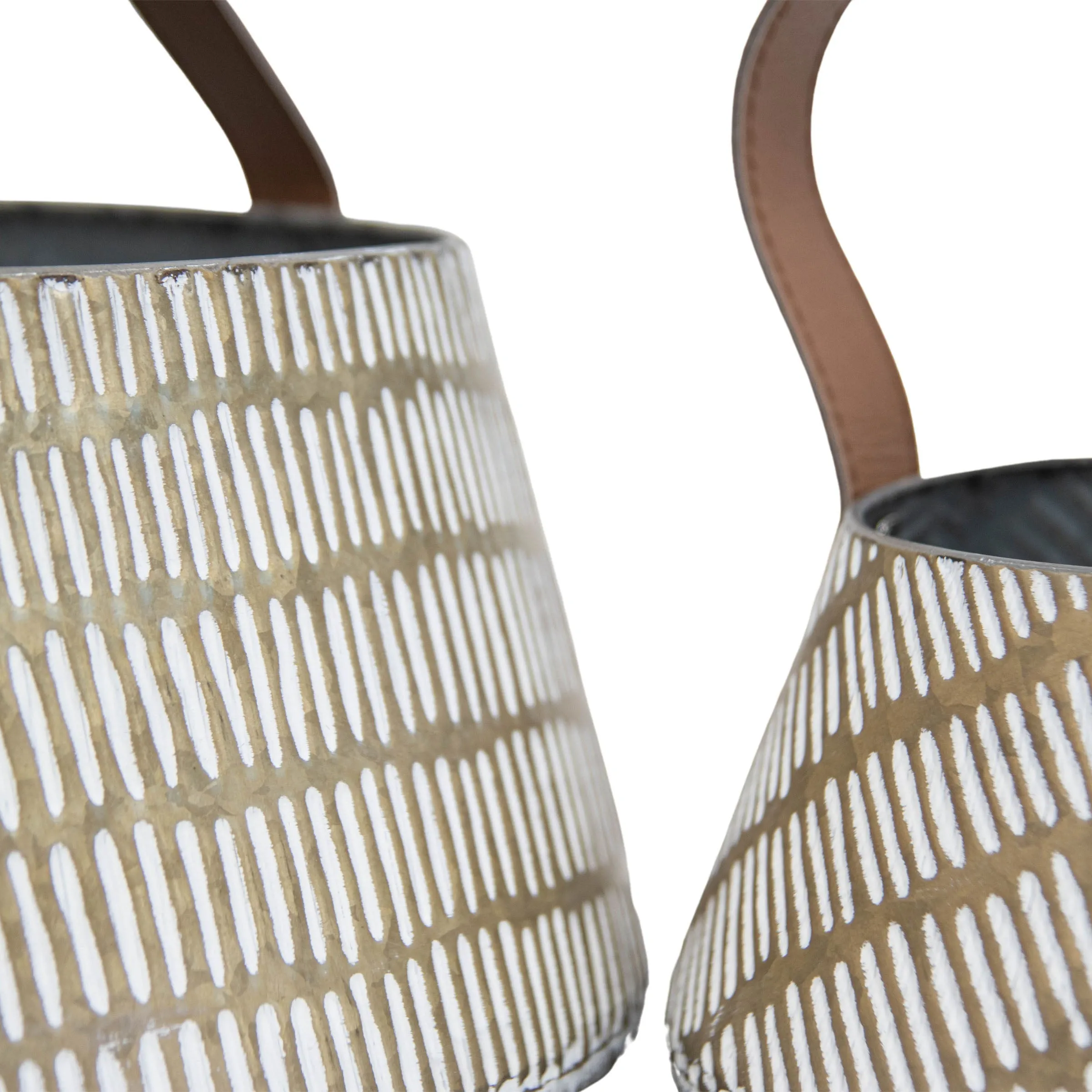 SIERRA SET 2 BRASS WHITEWASHED TAPERED BASKETS FAUX LEATHER (MIN 1)