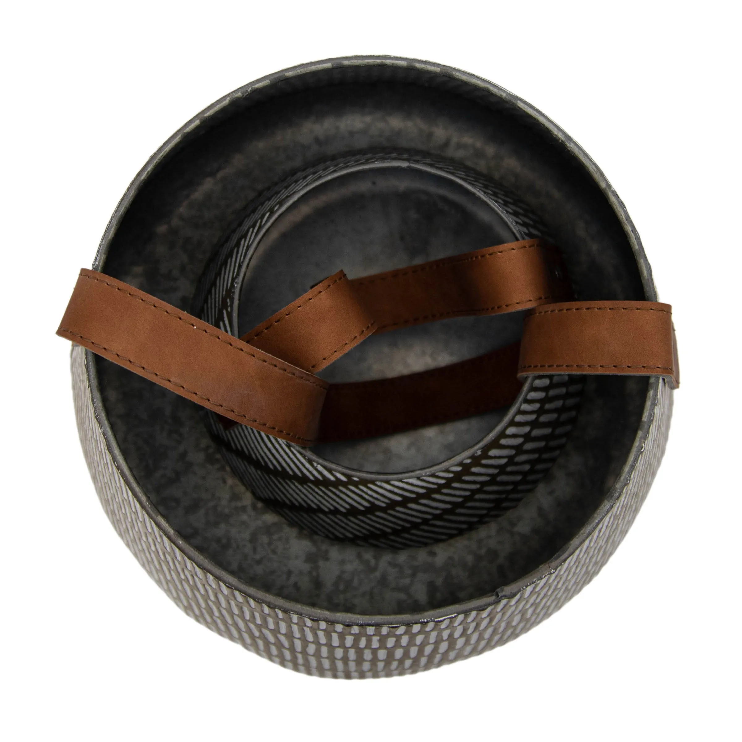 SIERRA SET 2 BRASS WHITEWASHED TAPERED BASKETS FAUX LEATHER (MIN 1)