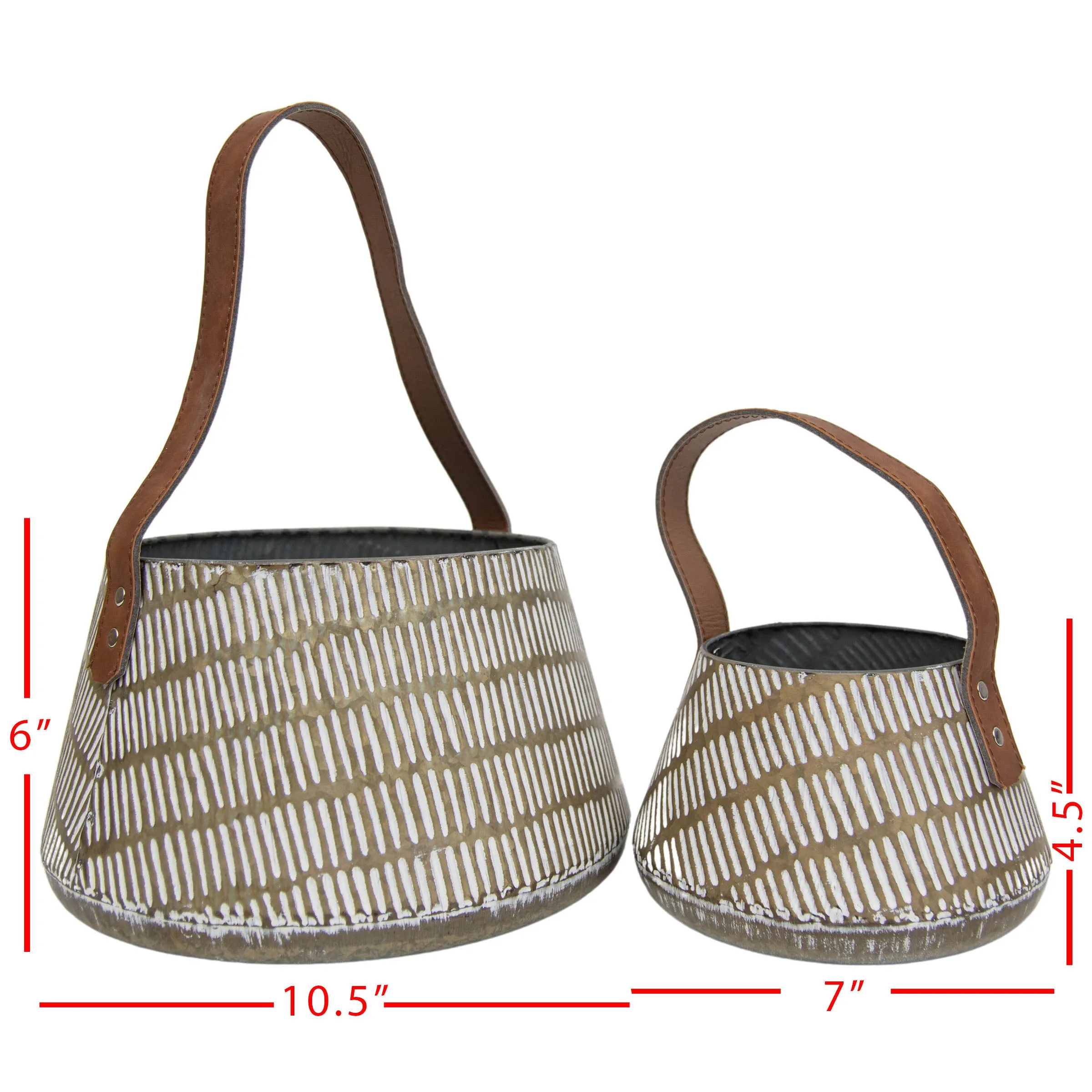 SIERRA SET 2 BRASS WHITEWASHED TAPERED BASKETS FAUX LEATHER (MIN 1)