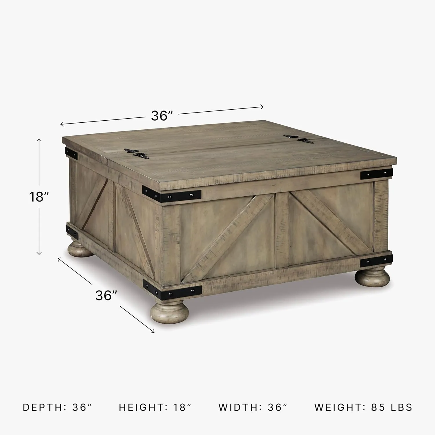 Signature Design by Ashley Aldwin Farmhouse Square Coffee Table with Lift Top for Storage, Grayish Brown
