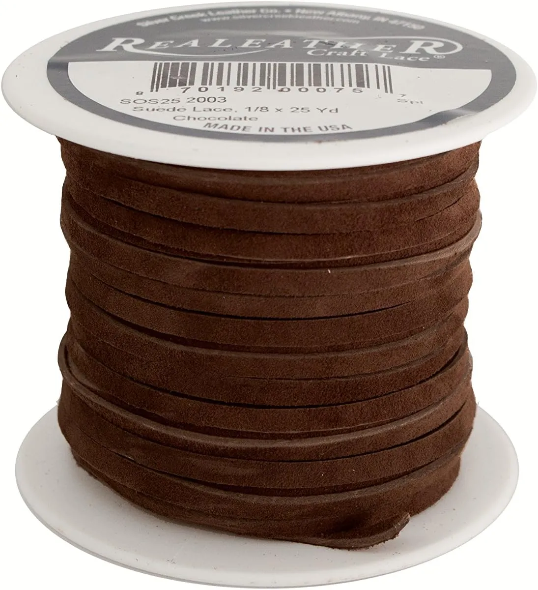 Silver Creek Leather Co Realeather SOS25-2003 Suede Leather Lace for Crafts and Jewelry Making, 0.125" x 25', Dark Brown, 1-Spool