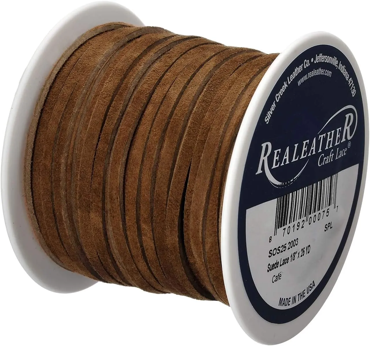 Silver Creek Leather Co Realeather SOS25-2003 Suede Leather Lace for Crafts and Jewelry Making, 0.125" x 25', Dark Brown, 1-Spool