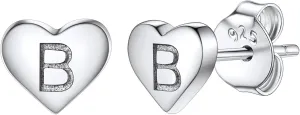 Silvora 925 Sterling Silver Heart Letter Stud Earrings for Women Initial Earring for Girls with Gift Packaging