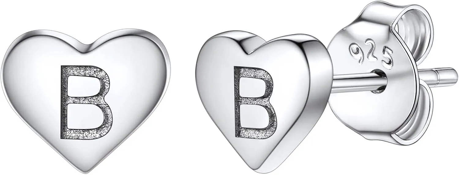 Silvora 925 Sterling Silver Heart Letter Stud Earrings for Women Initial Earring for Girls with Gift Packaging