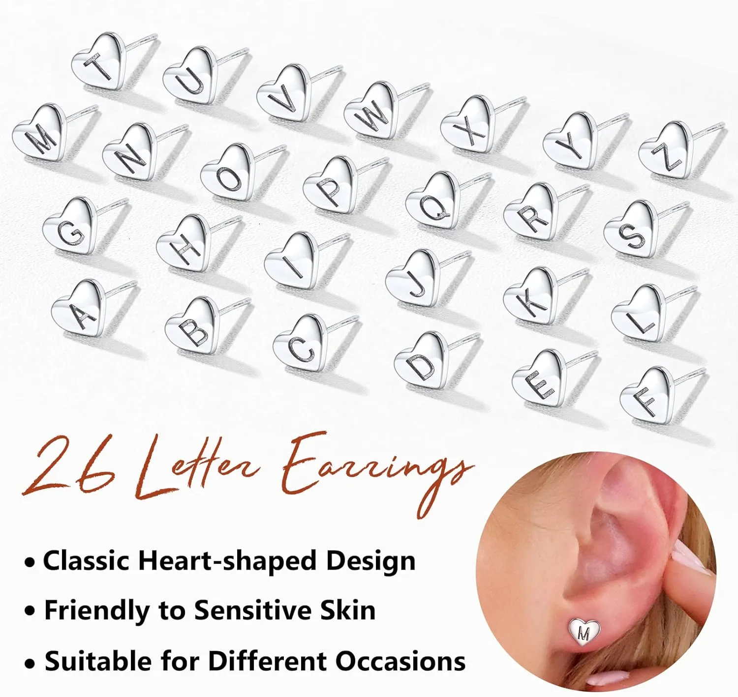 Silvora 925 Sterling Silver Heart Letter Stud Earrings for Women Initial Earring for Girls with Gift Packaging