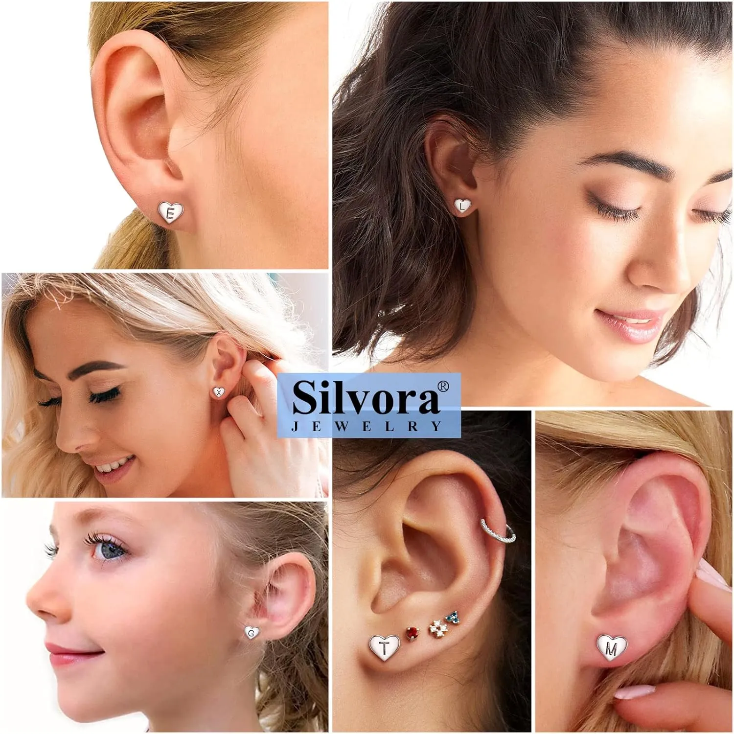 Silvora 925 Sterling Silver Heart Letter Stud Earrings for Women Initial Earring for Girls with Gift Packaging