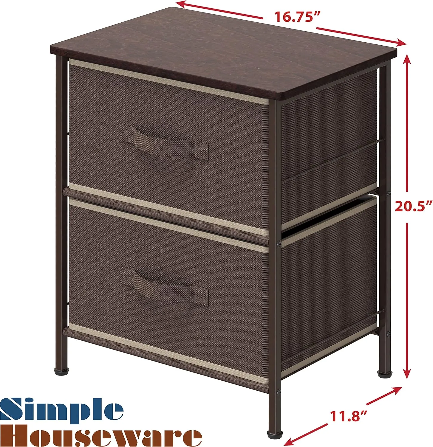 Simple Houseware Night Stand Dresser for Bedroom 2-Tier Organizer Drawer Storage Tower, Brown