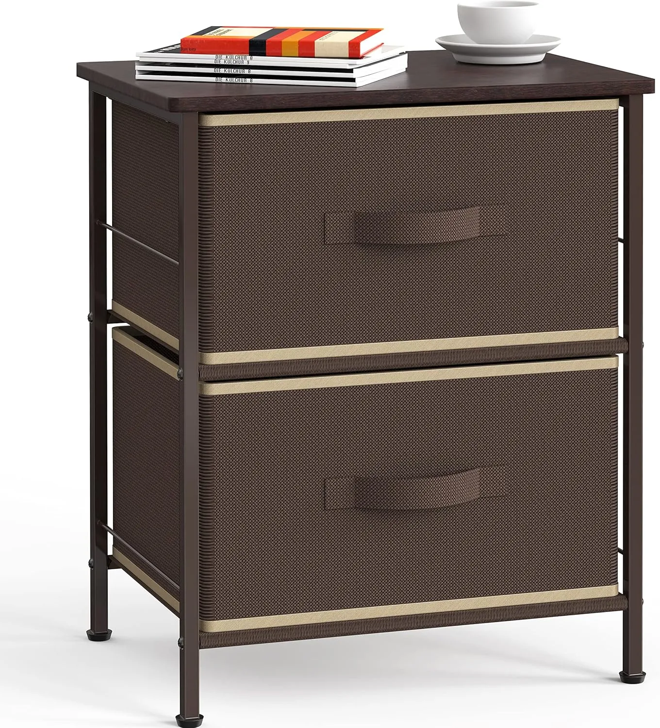 Simple Houseware Night Stand Dresser for Bedroom 2-Tier Organizer Drawer Storage Tower, Brown
