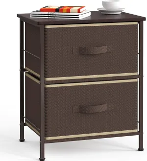 Simple Houseware Night Stand Dresser for Bedroom 2-Tier Organizer Drawer Storage Tower, Brown