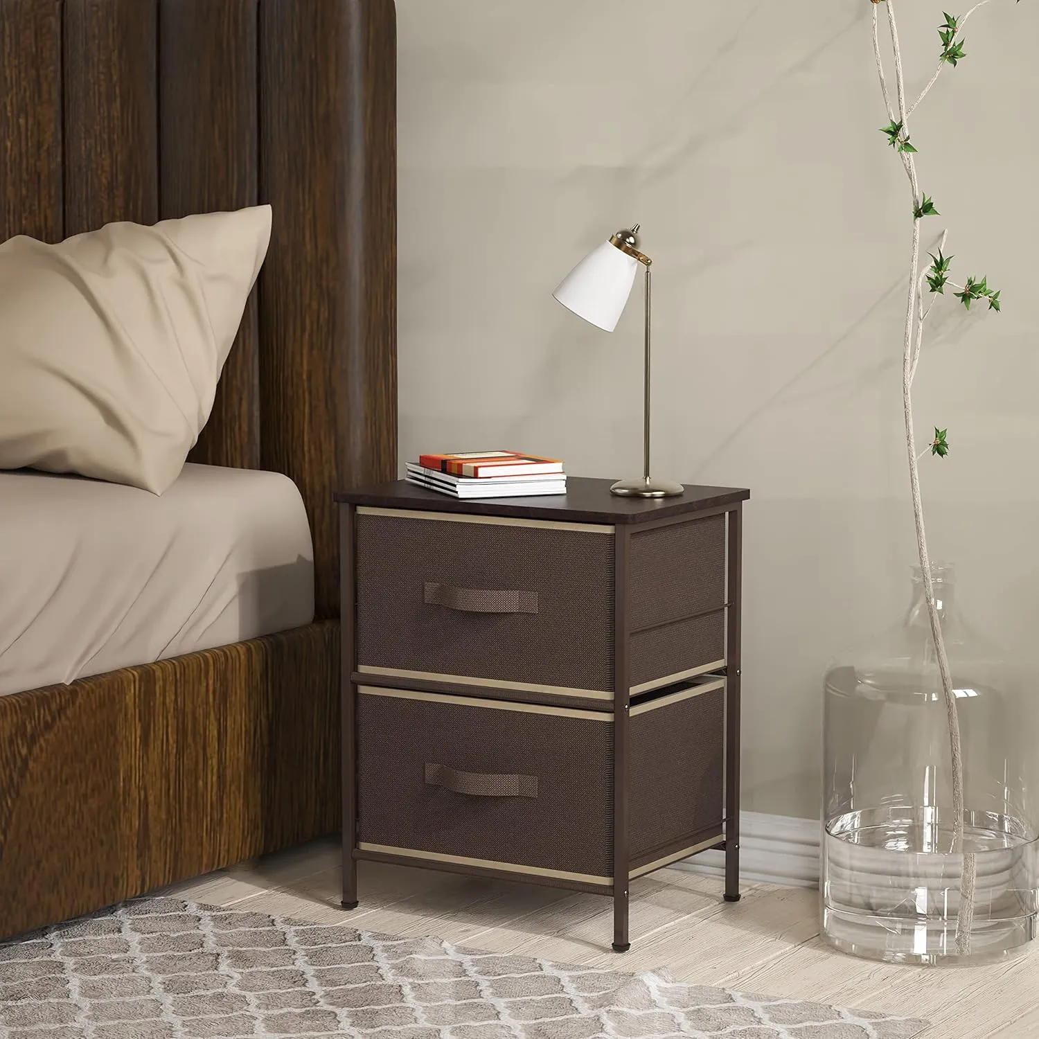 Simple Houseware Night Stand Dresser for Bedroom 2-Tier Organizer Drawer Storage Tower, Brown
