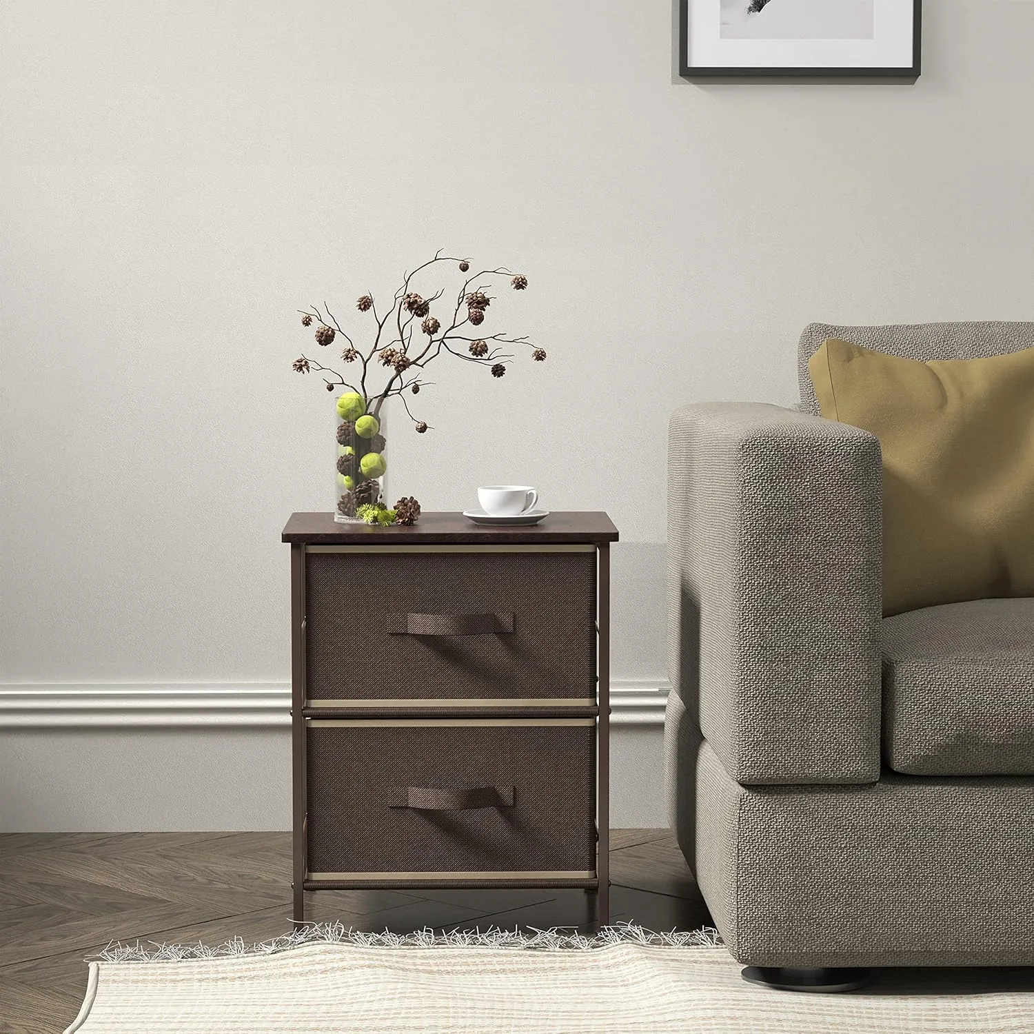Simple Houseware Night Stand Dresser for Bedroom 2-Tier Organizer Drawer Storage Tower, Brown