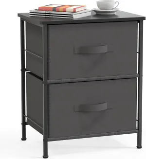 Simple Houseware Night Stands Dresser for Bedroom 2-Tier Organizer Drawer Storage Tower, Dark Grey
