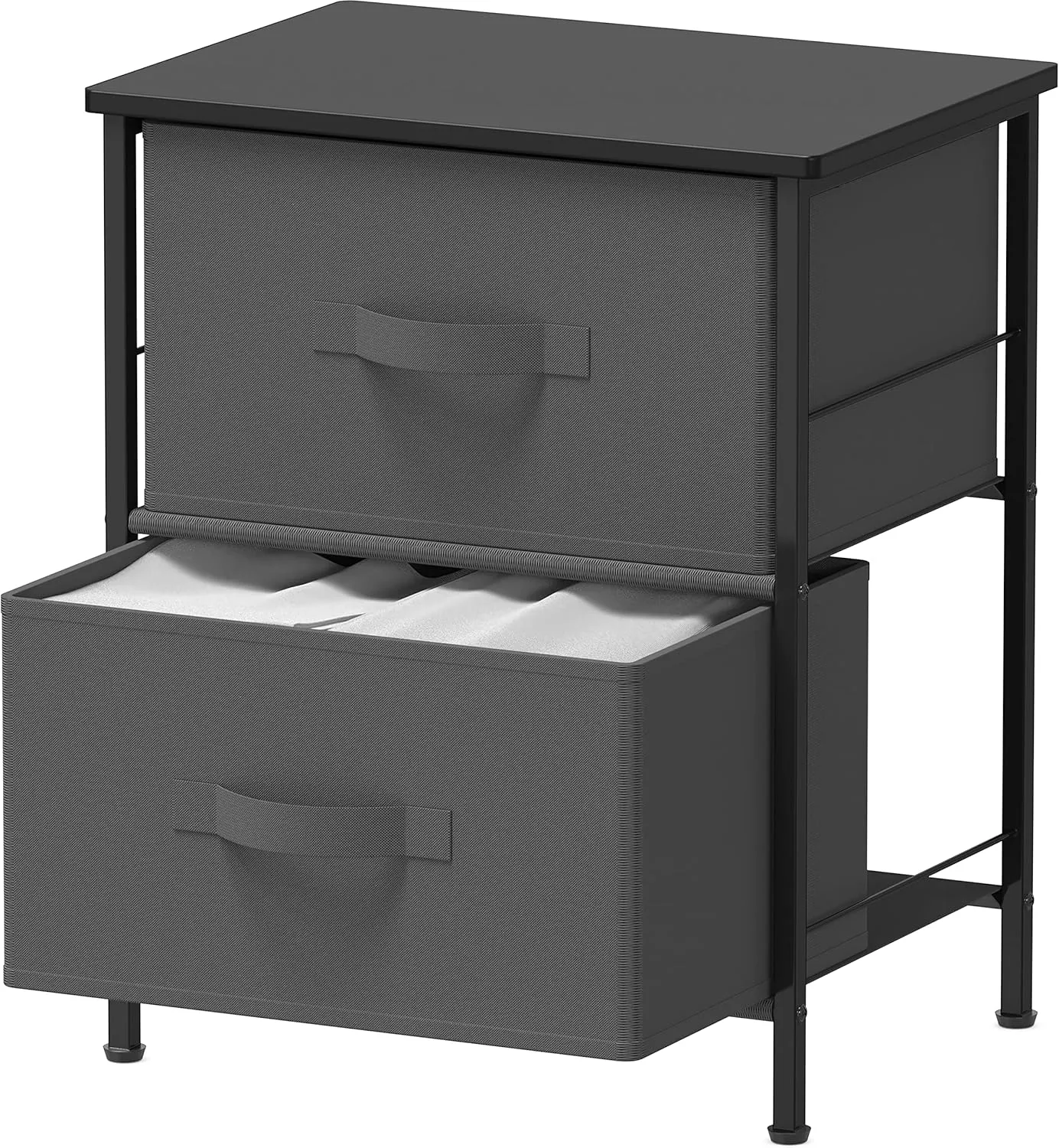 Simple Houseware Night Stands Dresser for Bedroom 2-Tier Organizer Drawer Storage Tower, Dark Grey
