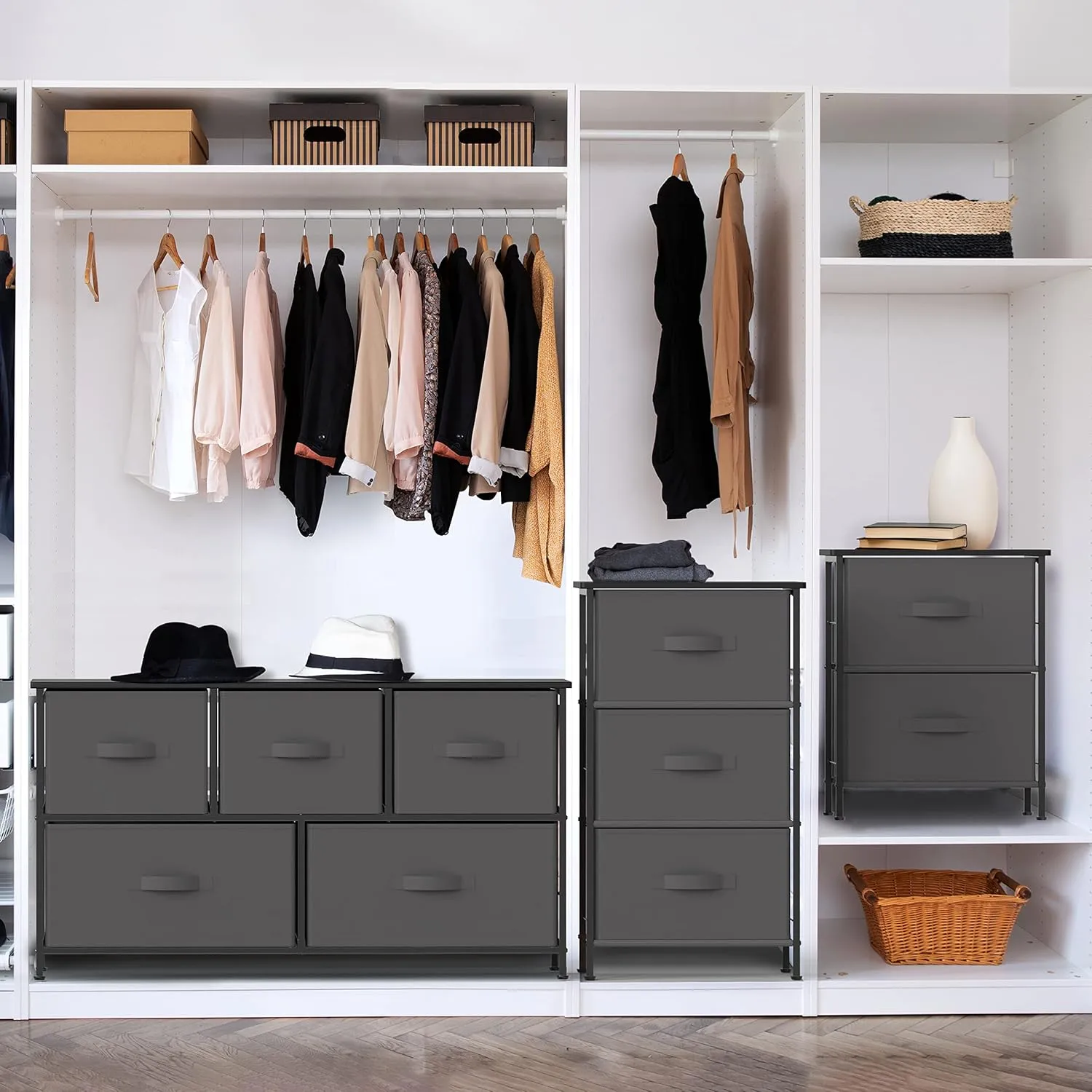 Simple Houseware Night Stands Dresser for Bedroom 2-Tier Organizer Drawer Storage Tower, Dark Grey