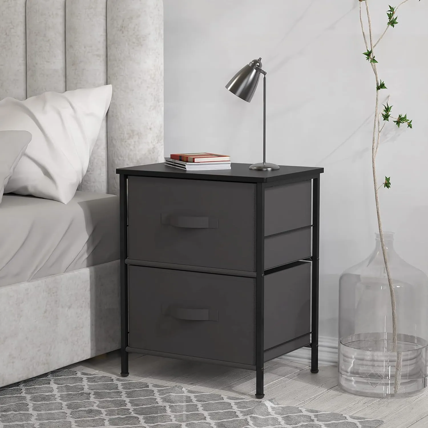 Simple Houseware Night Stands Dresser for Bedroom 2-Tier Organizer Drawer Storage Tower, Dark Grey