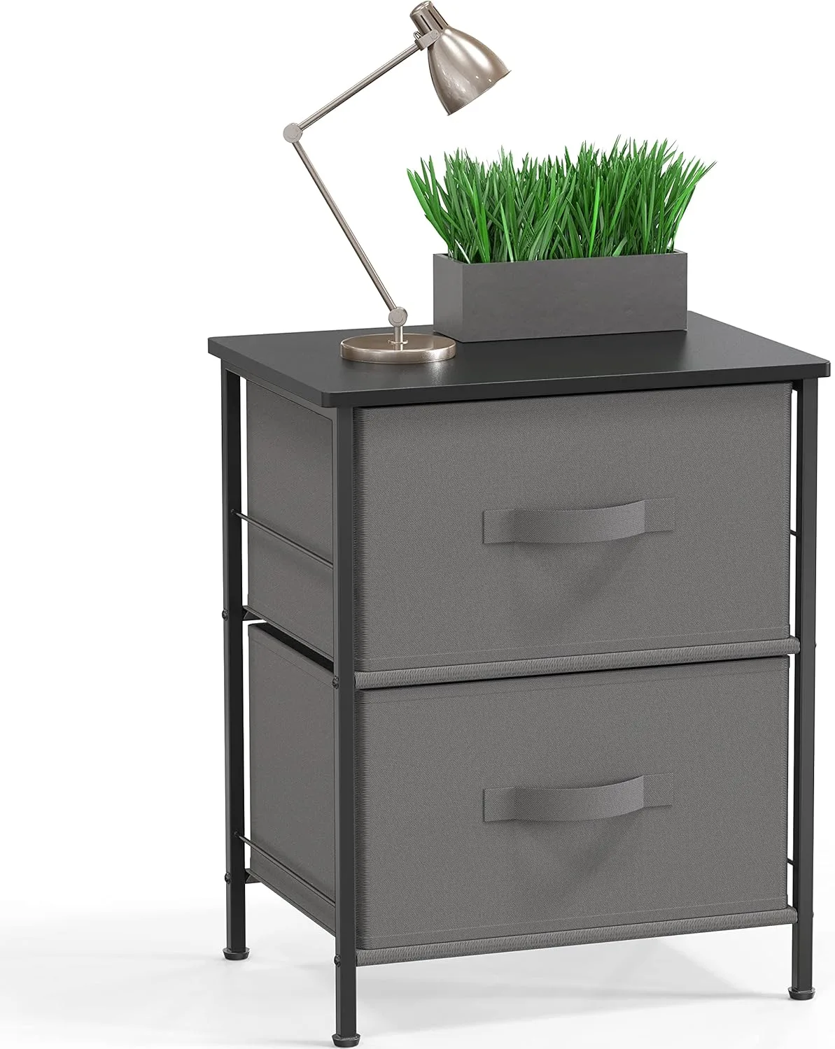 Simple Houseware Night Stands Dresser for Bedroom 2-Tier Organizer Drawer Storage Tower, Dark Grey