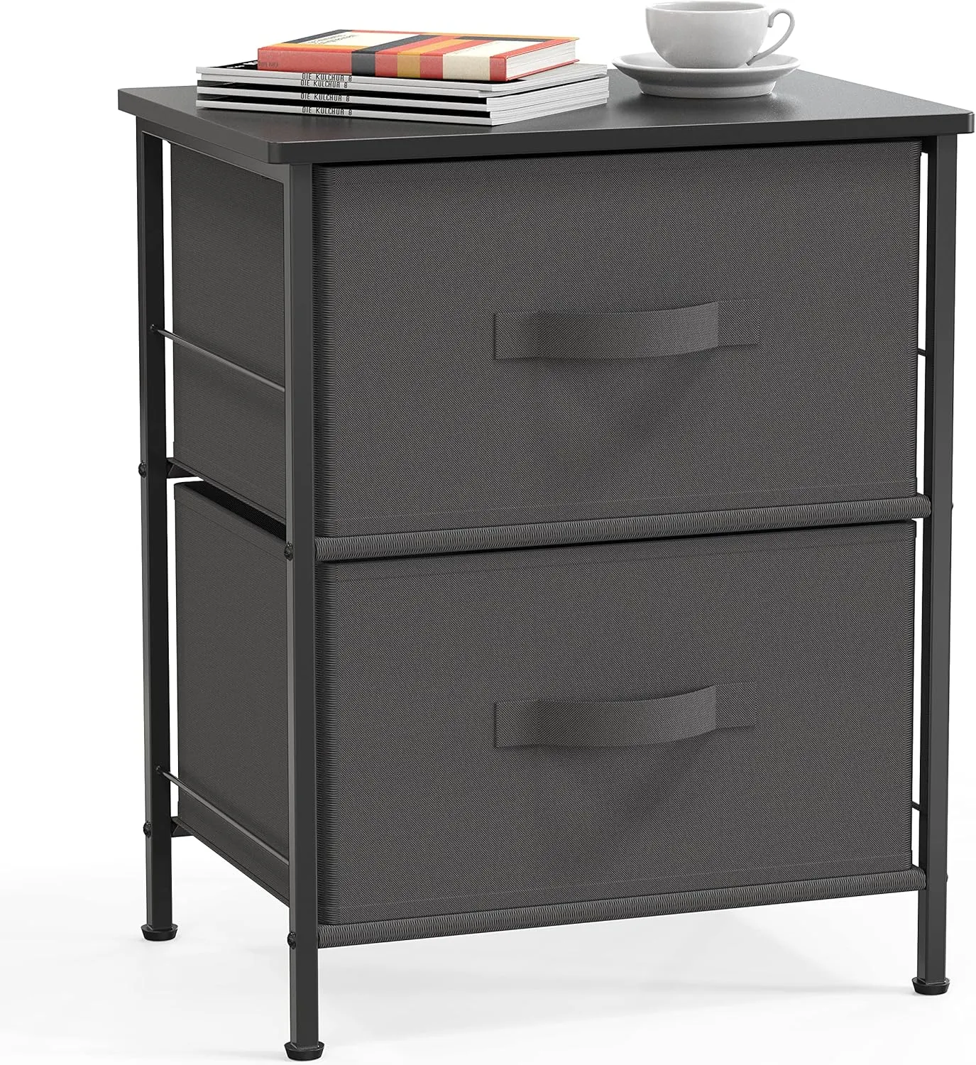 Simple Houseware Night Stands Dresser for Bedroom 2-Tier Organizer Drawer Storage Tower, Dark Grey