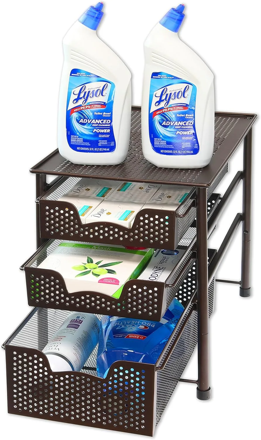 Simple Houseware Stackable 3 Tier Sliding Basket Organizer Drawer, Bronze