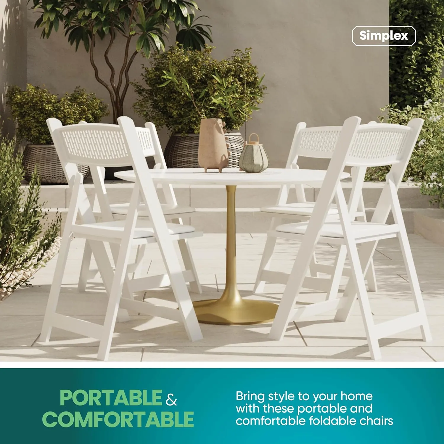 SIMPLEX White Stackable Folding Chairs, with Padded Seat & Mesh Back, Padded Indoor/Outdoor Folding Chair, Lightweight Foldable Chairs, Weight Capacity 800LBs (4 Pack)