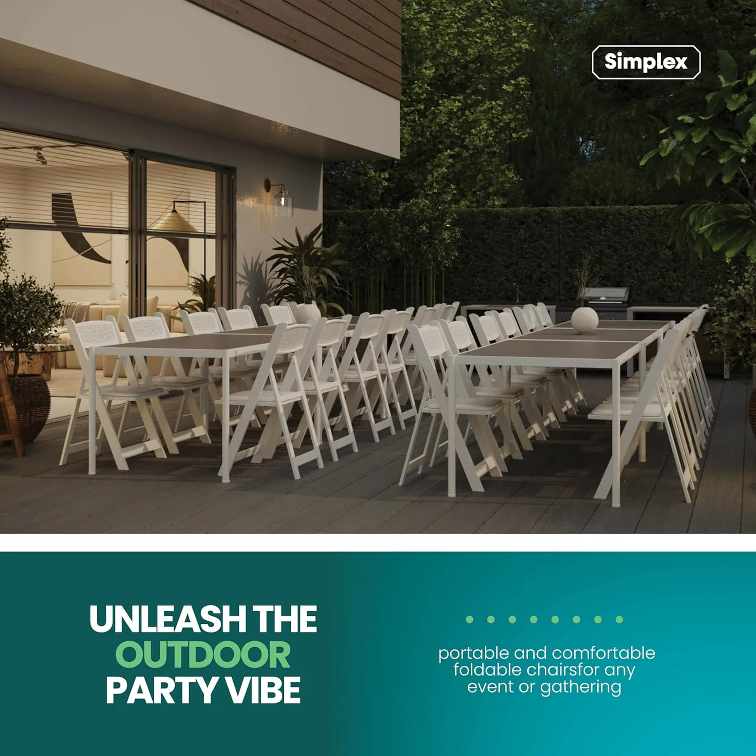 SIMPLEX White Stackable Folding Chairs, with Padded Seat & Mesh Back, Padded Indoor/Outdoor Folding Chair, Lightweight Foldable Chairs, Weight Capacity 800LBs (4 Pack)