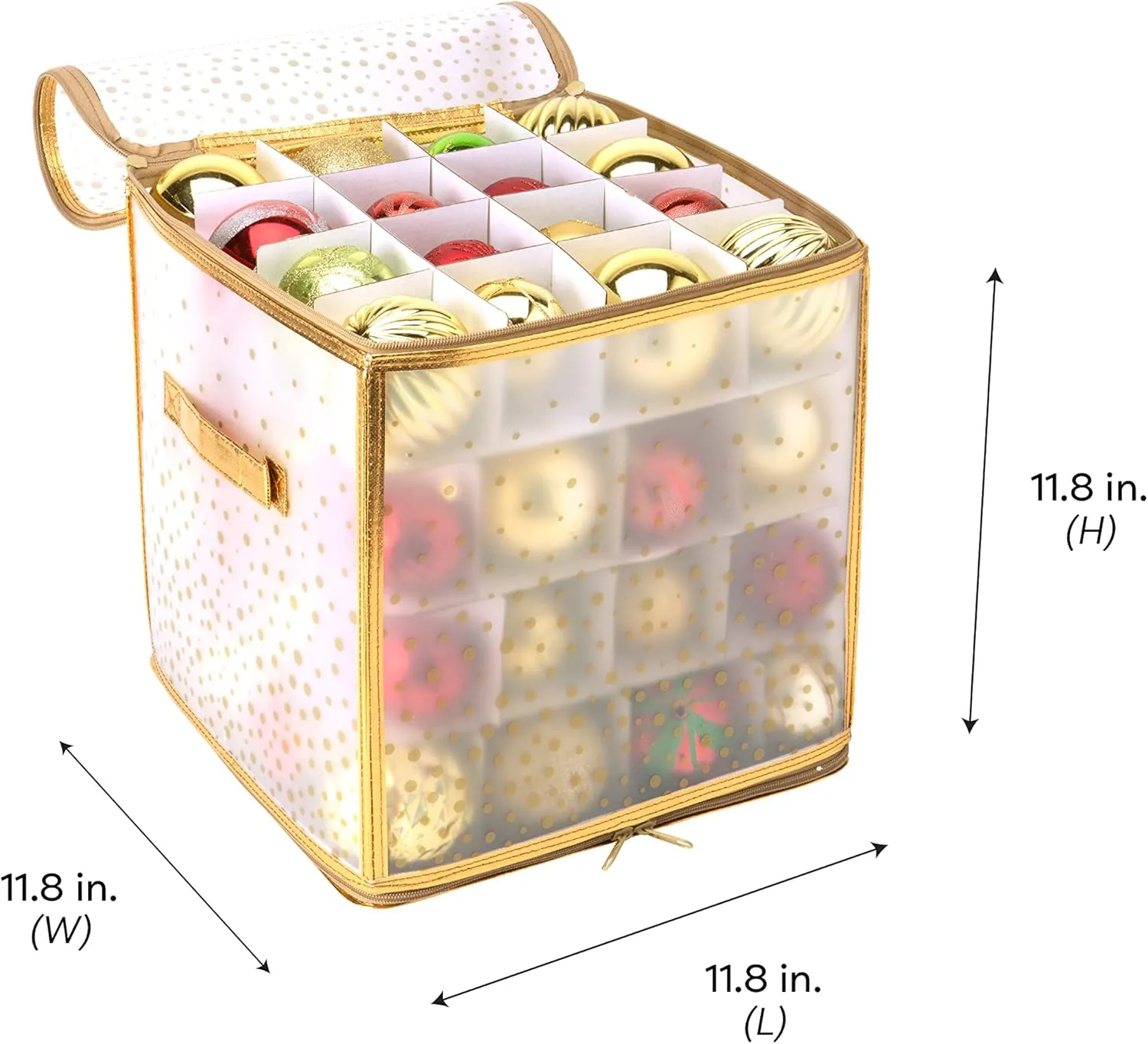 Simplify 64 Count Ornament Storage Box | Plastic | Decorative Organizer | Storage Bin | Gold | L12 x W12 x H12