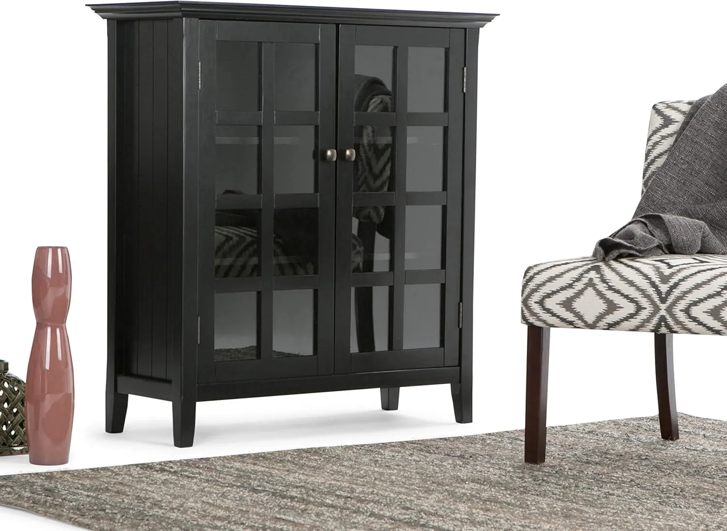 SIMPLIHOME Acadian SOLID WOOD 39 inch Wide Transitional Medium Storage Cabinet in Black for the Living Room, Entryway and Family Room