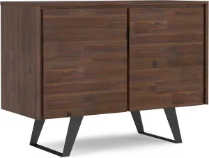 SIMPLIHOME Lowry Buffet - 41 inch Wide Solid Acacia Wood 2-Door Sideboard Buffet in Distressed Charcoal Brown, Modern Industrial Cabinet for Dining Room or Kitchen with Metal Base and Storage Shelf