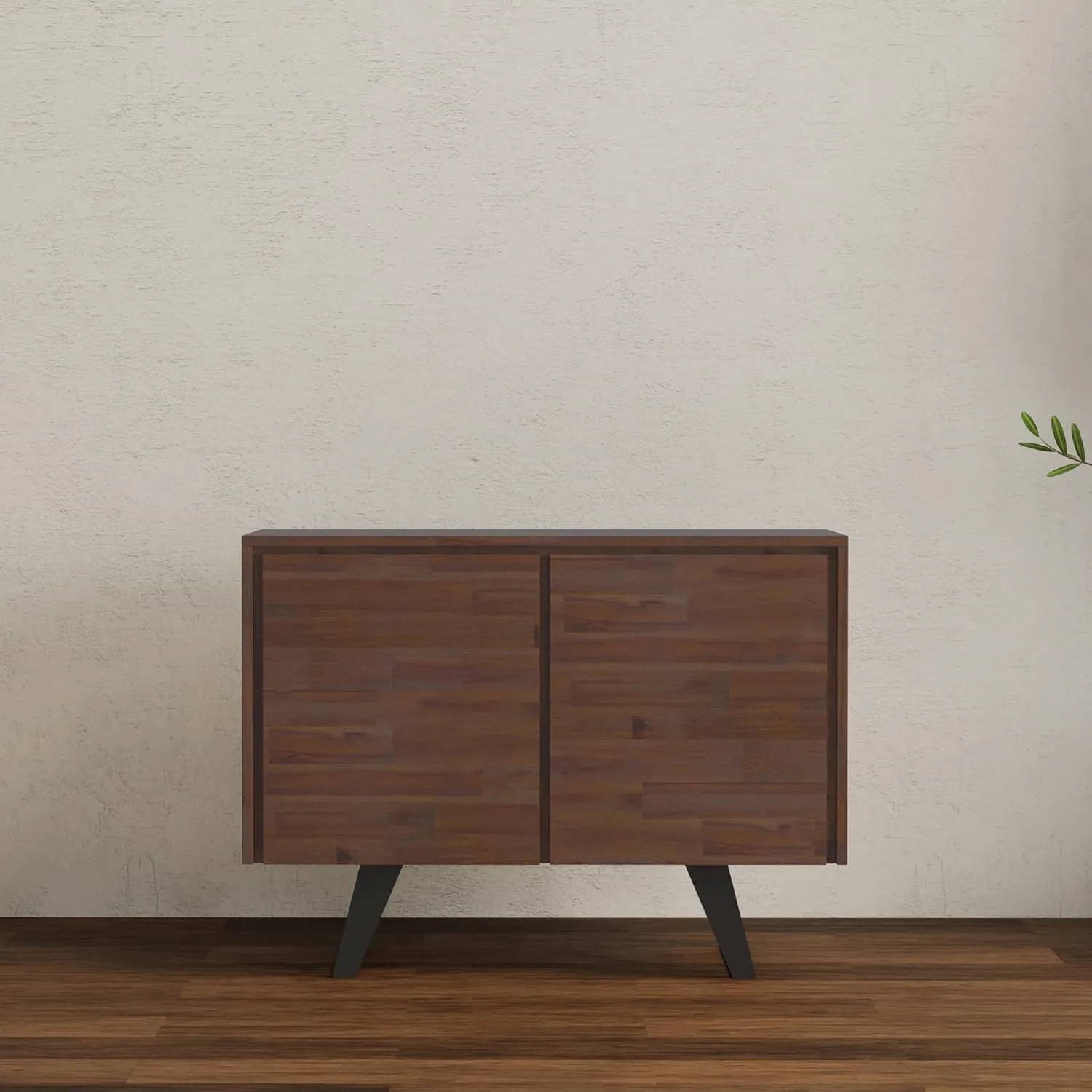 SIMPLIHOME Lowry Buffet - 41 inch Wide Solid Acacia Wood 2-Door Sideboard Buffet in Distressed Charcoal Brown, Modern Industrial Cabinet for Dining Room or Kitchen with Metal Base and Storage Shelf