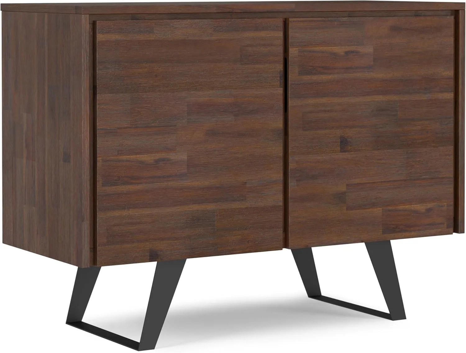 SIMPLIHOME Lowry Buffet - 41 inch Wide Solid Acacia Wood 2-Door Sideboard Buffet in Distressed Charcoal Brown, Modern Industrial Cabinet for Dining Room or Kitchen with Metal Base and Storage Shelf