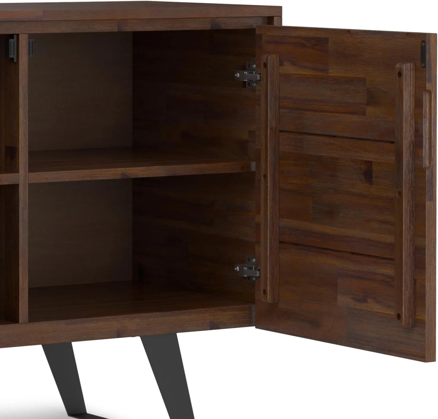 SIMPLIHOME Lowry Buffet - 41 inch Wide Solid Acacia Wood 2-Door Sideboard Buffet in Distressed Charcoal Brown, Modern Industrial Cabinet for Dining Room or Kitchen with Metal Base and Storage Shelf