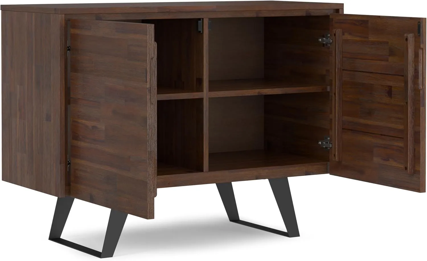 SIMPLIHOME Lowry Buffet - 41 inch Wide Solid Acacia Wood 2-Door Sideboard Buffet in Distressed Charcoal Brown, Modern Industrial Cabinet for Dining Room or Kitchen with Metal Base and Storage Shelf